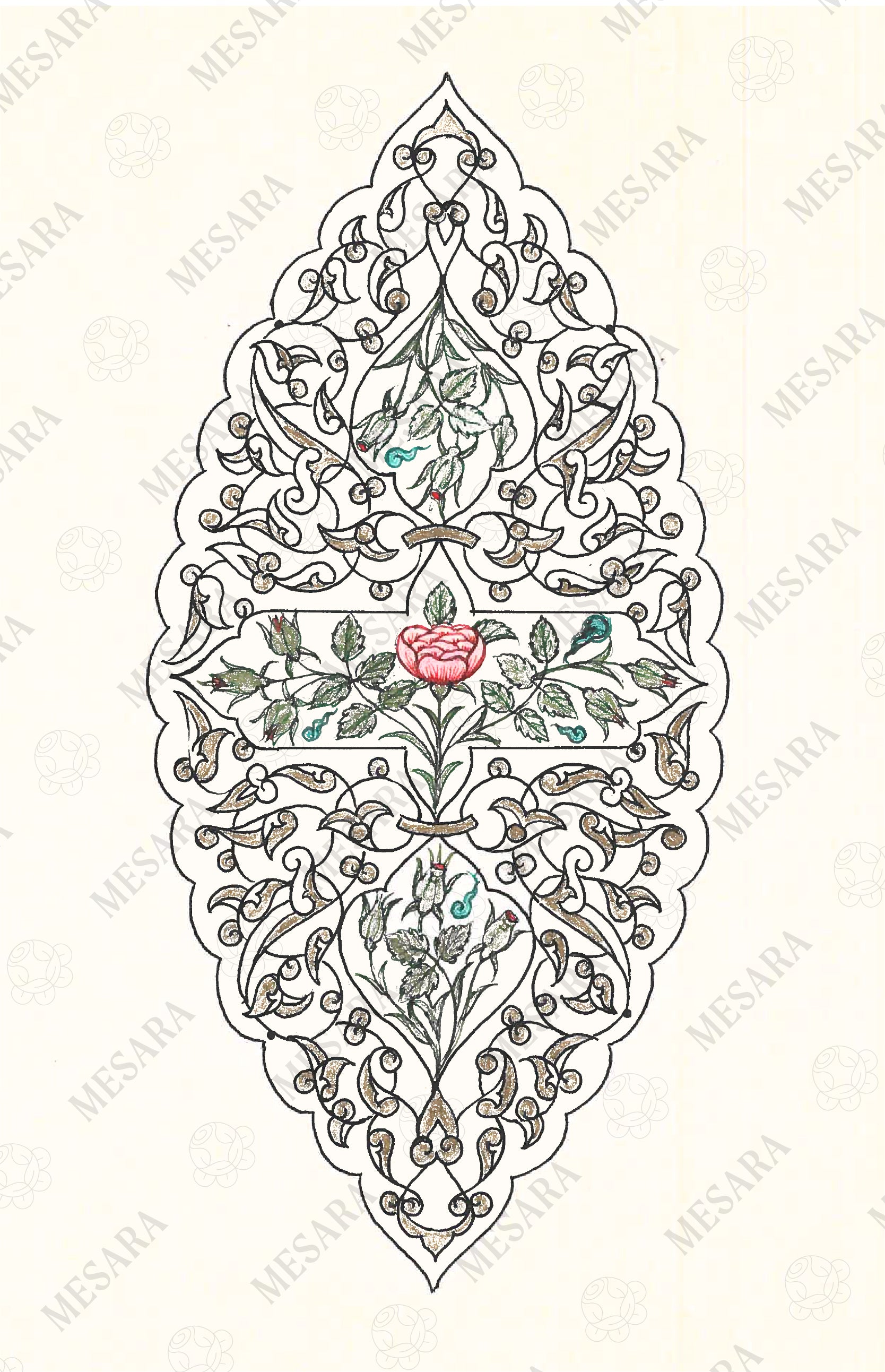 An Ornamental Semse (Sunburst) Design Adorned with Roses